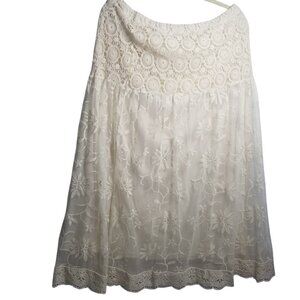 Women's Beige Crochet Embroidered Lace Fairy Ethereal Maxi Skirt Sz L